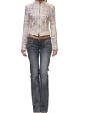 Italian Leather Lace Zip Cropped Jacket - Size 4-6