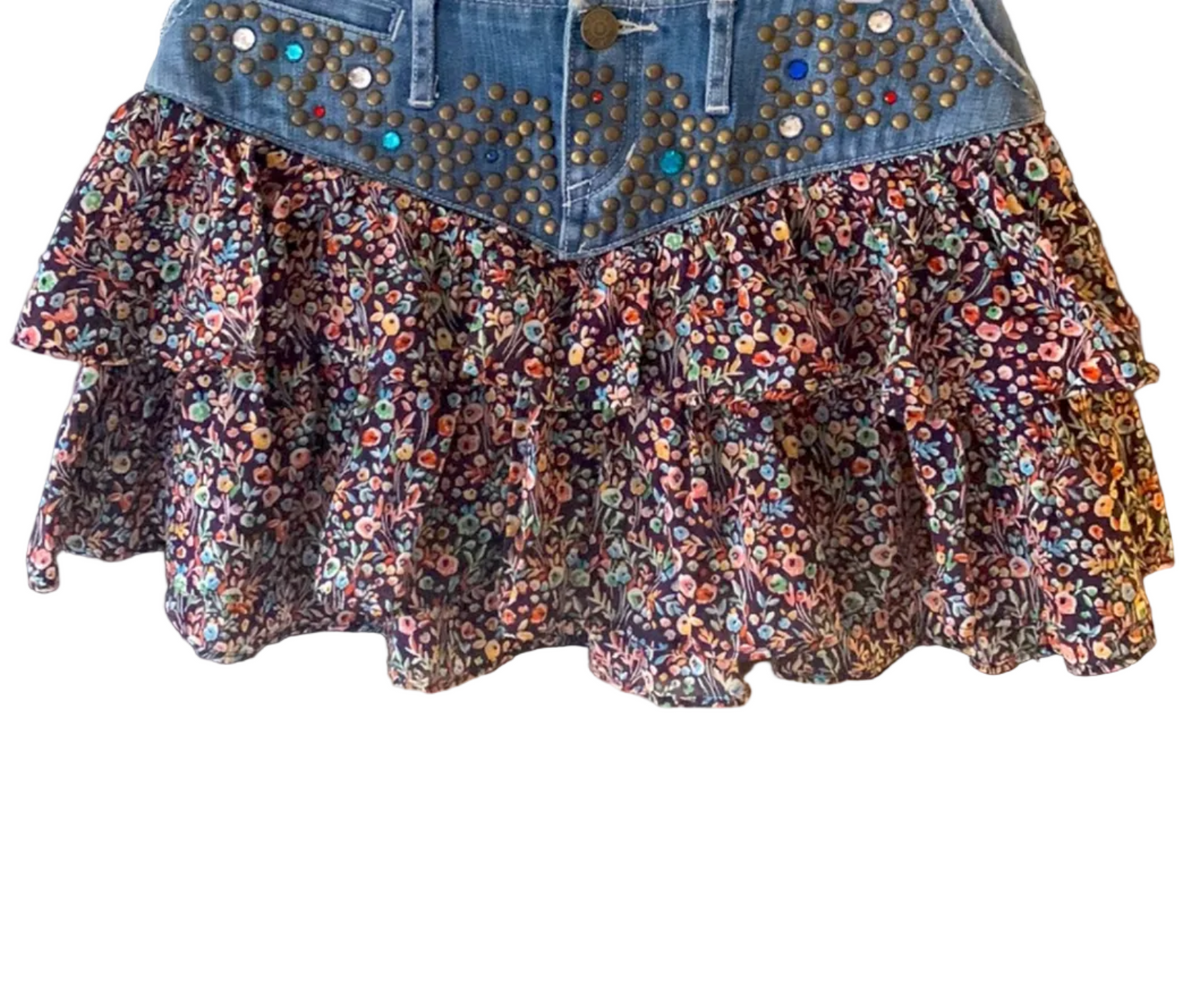 Express Ruffle Miniskirt - Navy Floral, Size 6