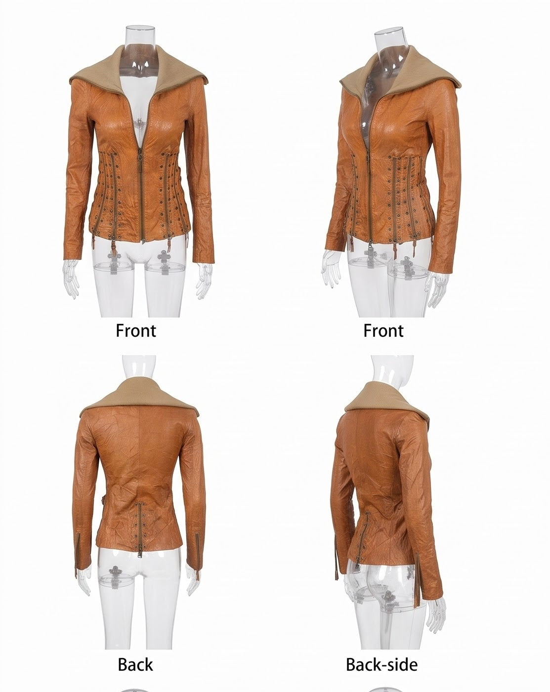 Benbdetta Novis Italian Distressed Leather Biker Jacket - Mustard, Petite S