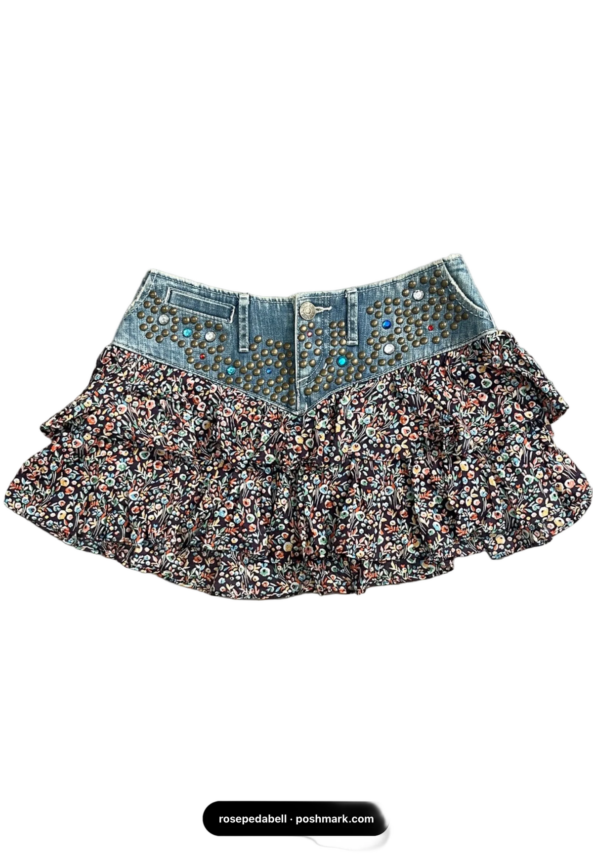 Express Ruffle Miniskirt - Navy Floral, Size 6