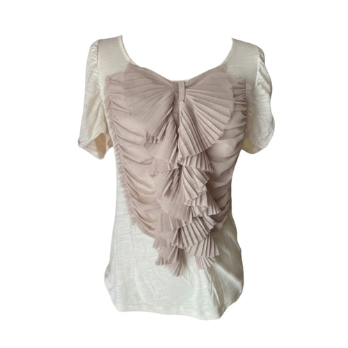 Anthropologie Deletta Ivory Top with Lilac Pleated Ruffle Front - Size M