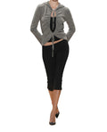Thomas Wylde 100% Cashmere Hooded Sweater with Rhinestone Logo - Gray, Size S