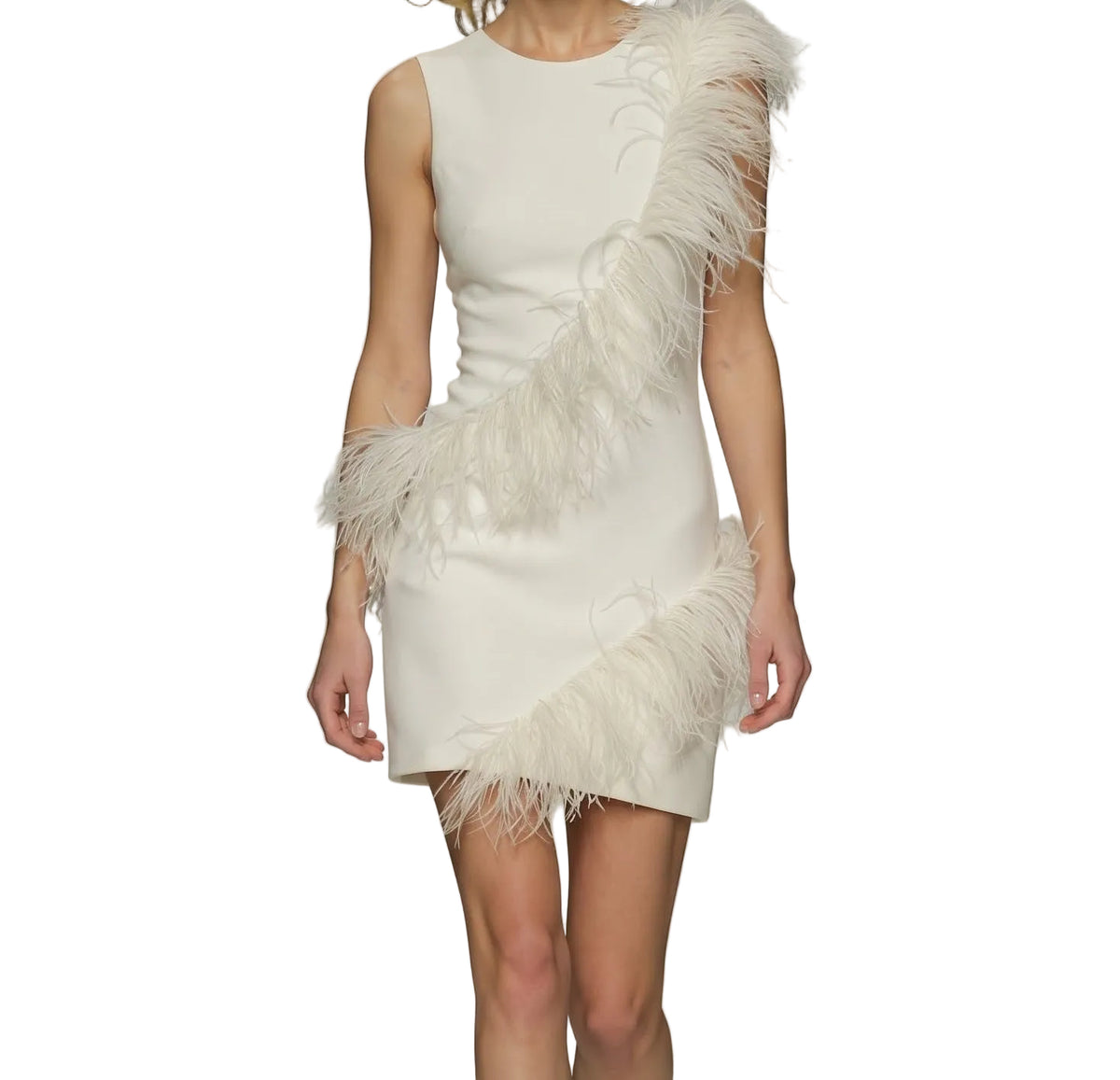 Hutch Pandy Feather Mini Dress - White, Size S