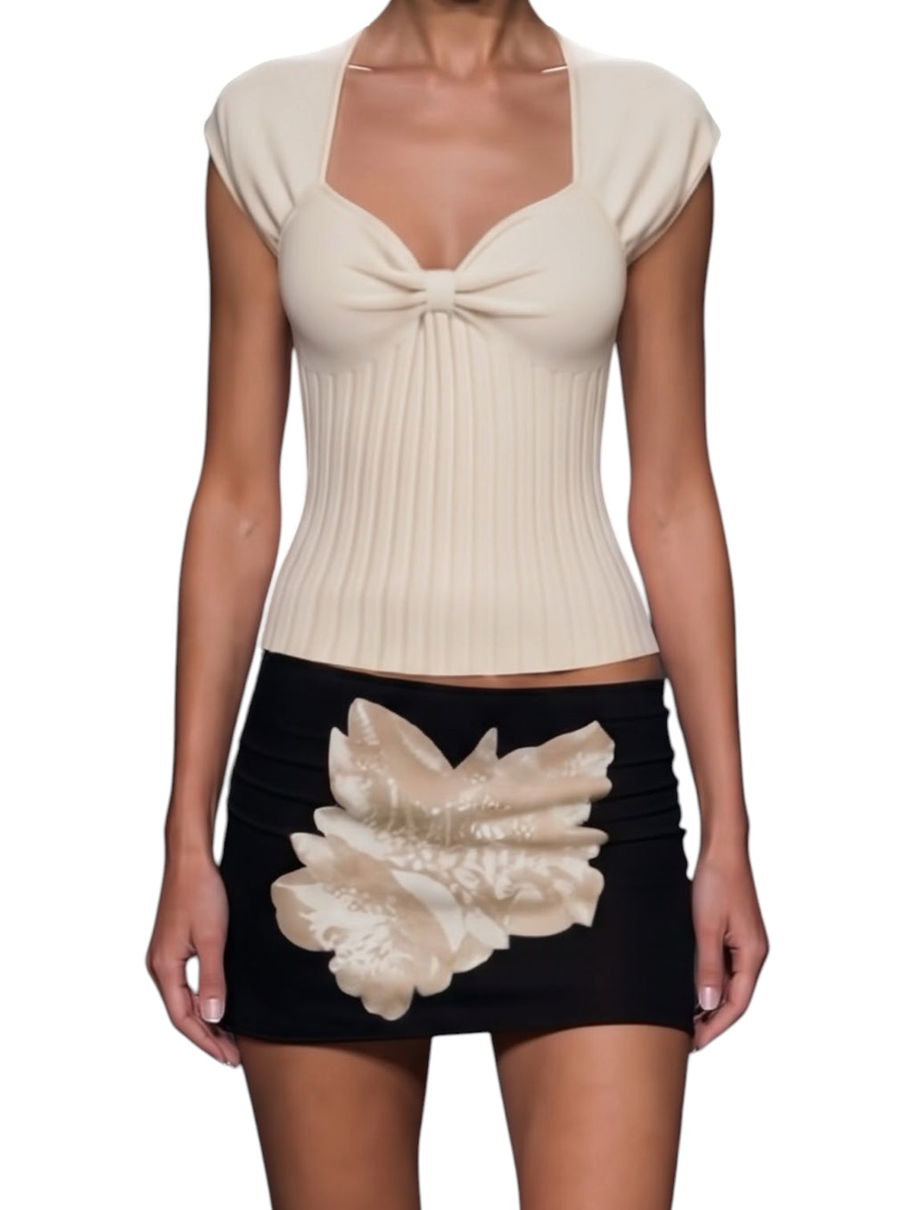 Alvin Valley Beige Knit Ribbed Tank Top with Knot Detail - US 4 (EU 38)