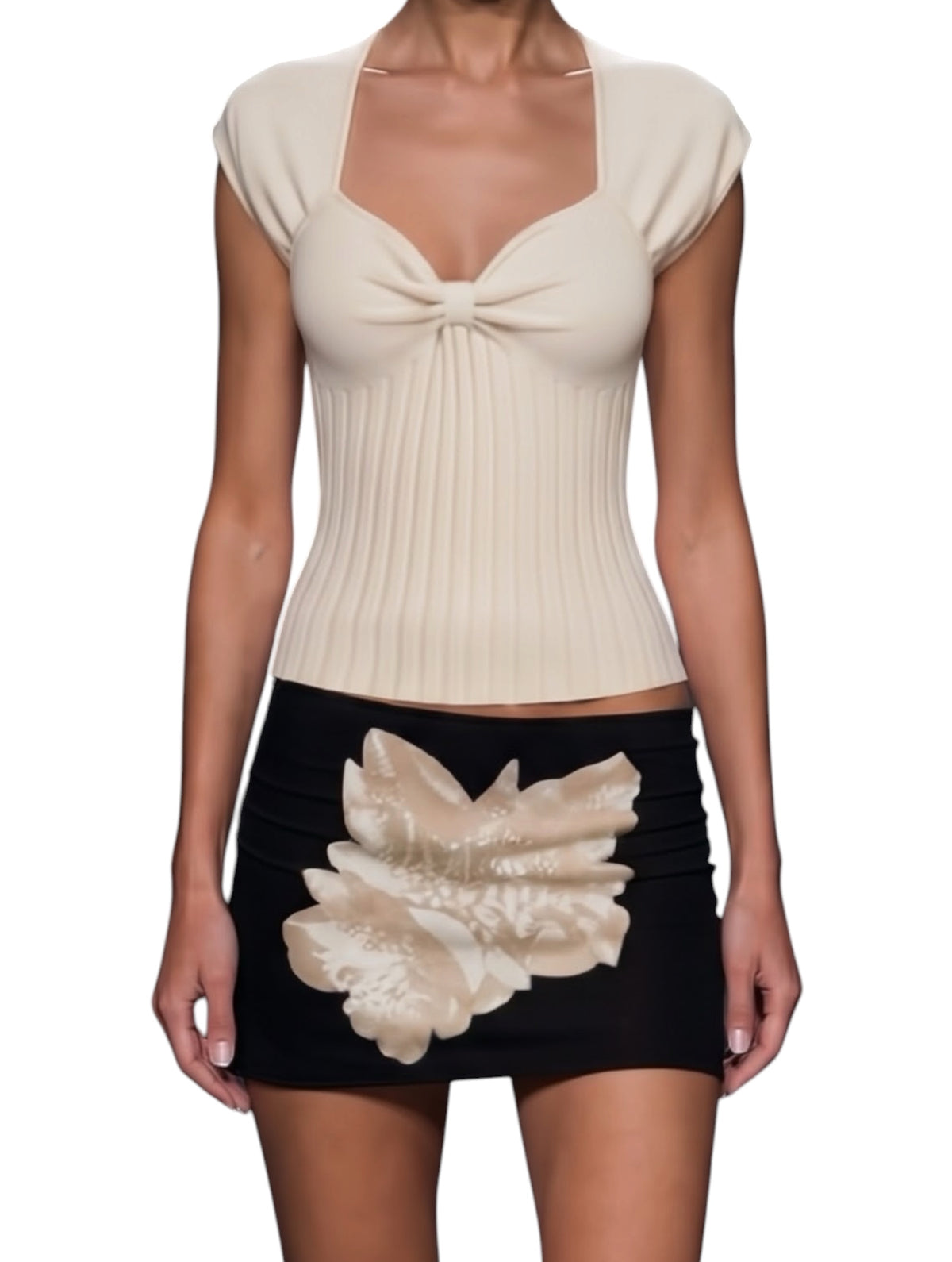Alvin Valley Beige Knit Ribbed Tank Top with Knot Detail - US 4 (EU 38)