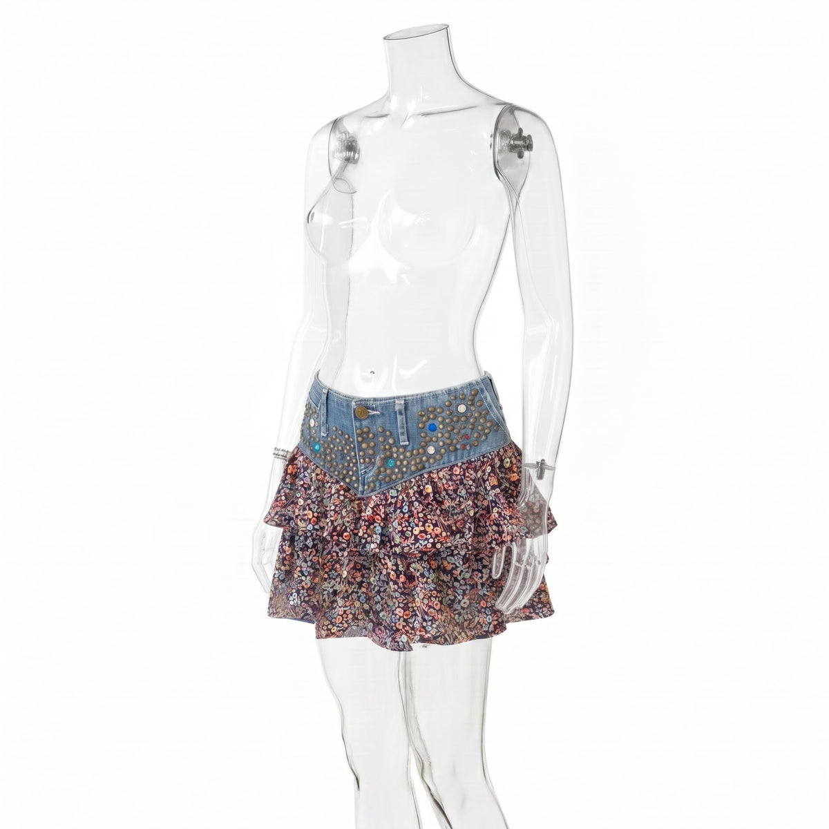 Express Ruffle Miniskirt - Navy Floral, Size 6