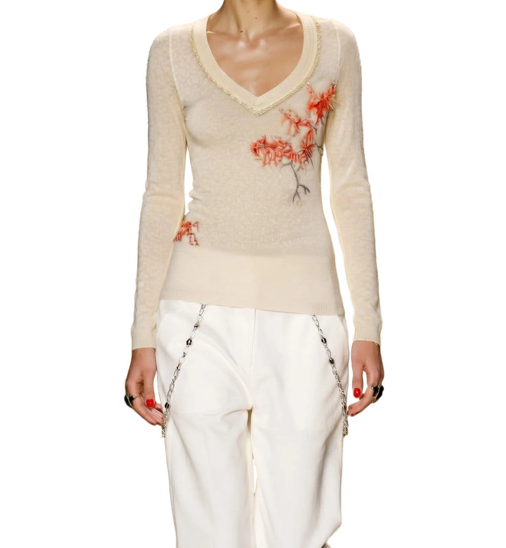 Roberto Cavalli Ivory Embellished Top - Size S