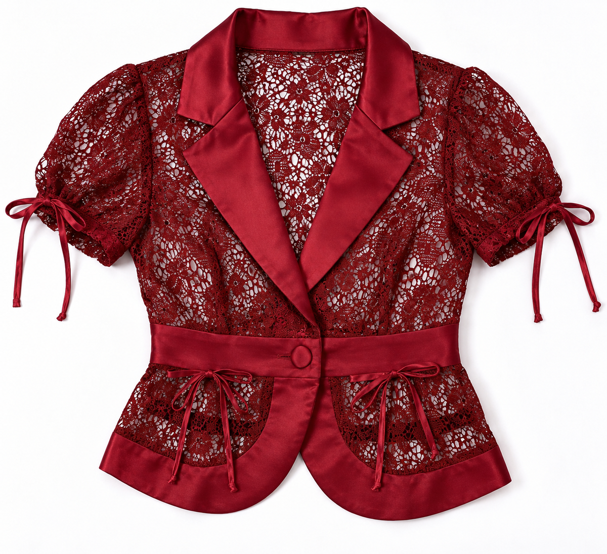 Peep Studio Burgundy Lace Blazer Blouse - Size M
