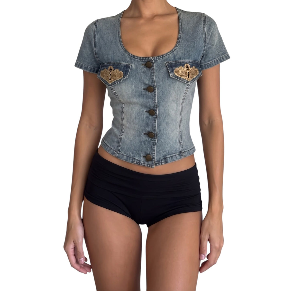 Vintage Gattinoni Fortune Italy Embroidered Denim Top - IT 42 (US 6/M)