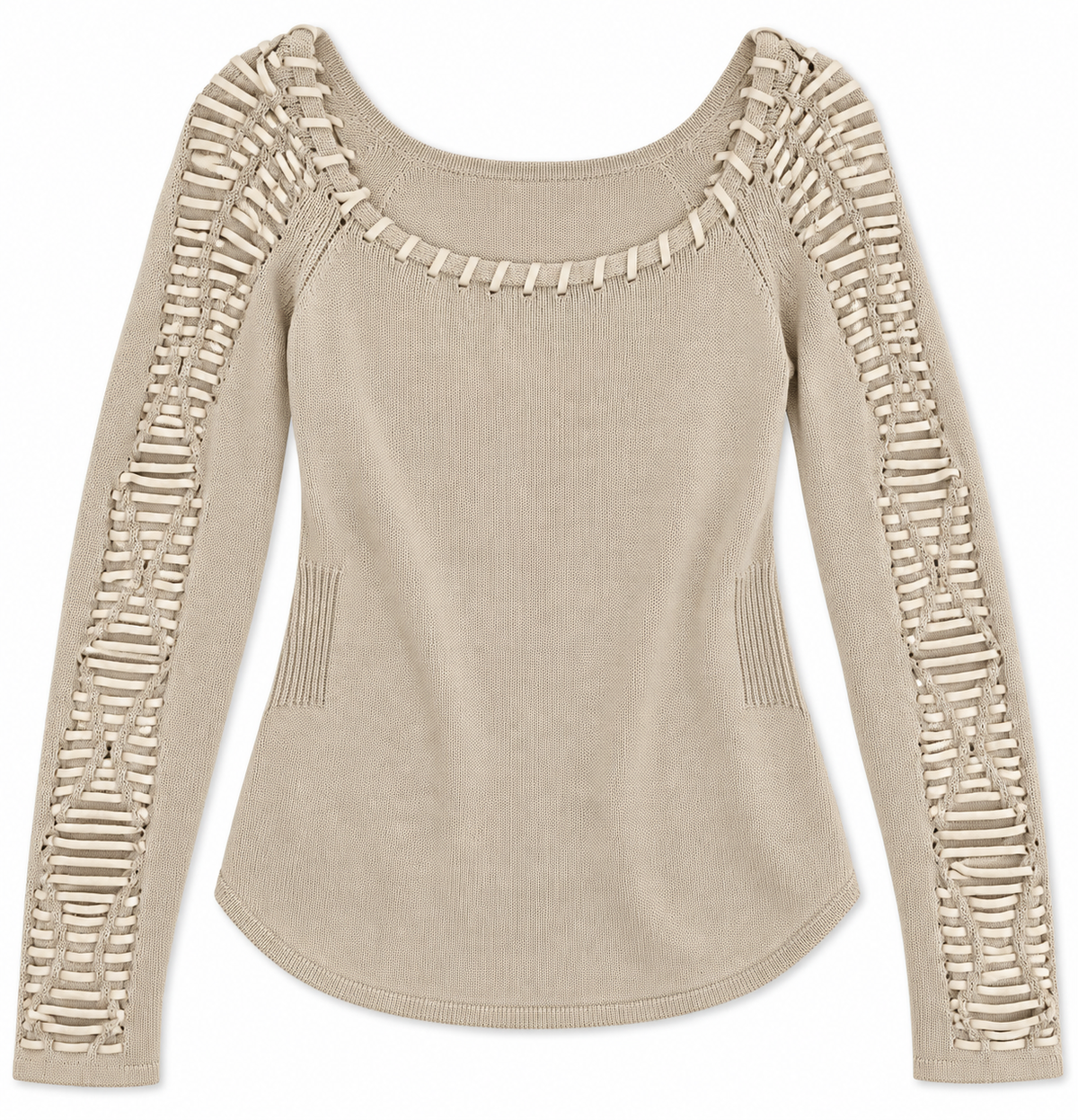 Elie Tahari Beige Silk Blend Whipstitch Sweater - Size M