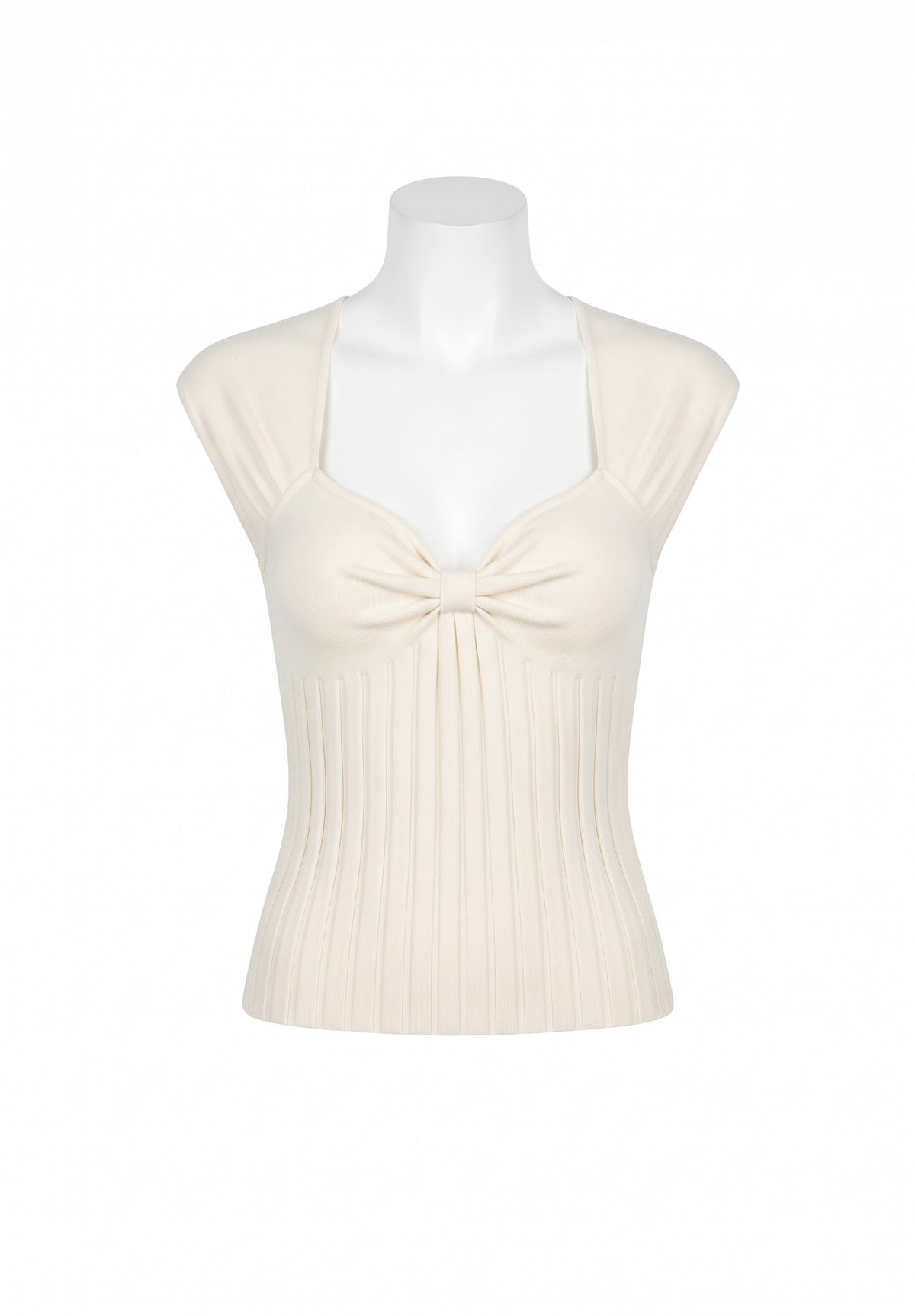 Alvin Valley Beige Knit Ribbed Tank Top with Knot Detail - US 4 (EU 38)