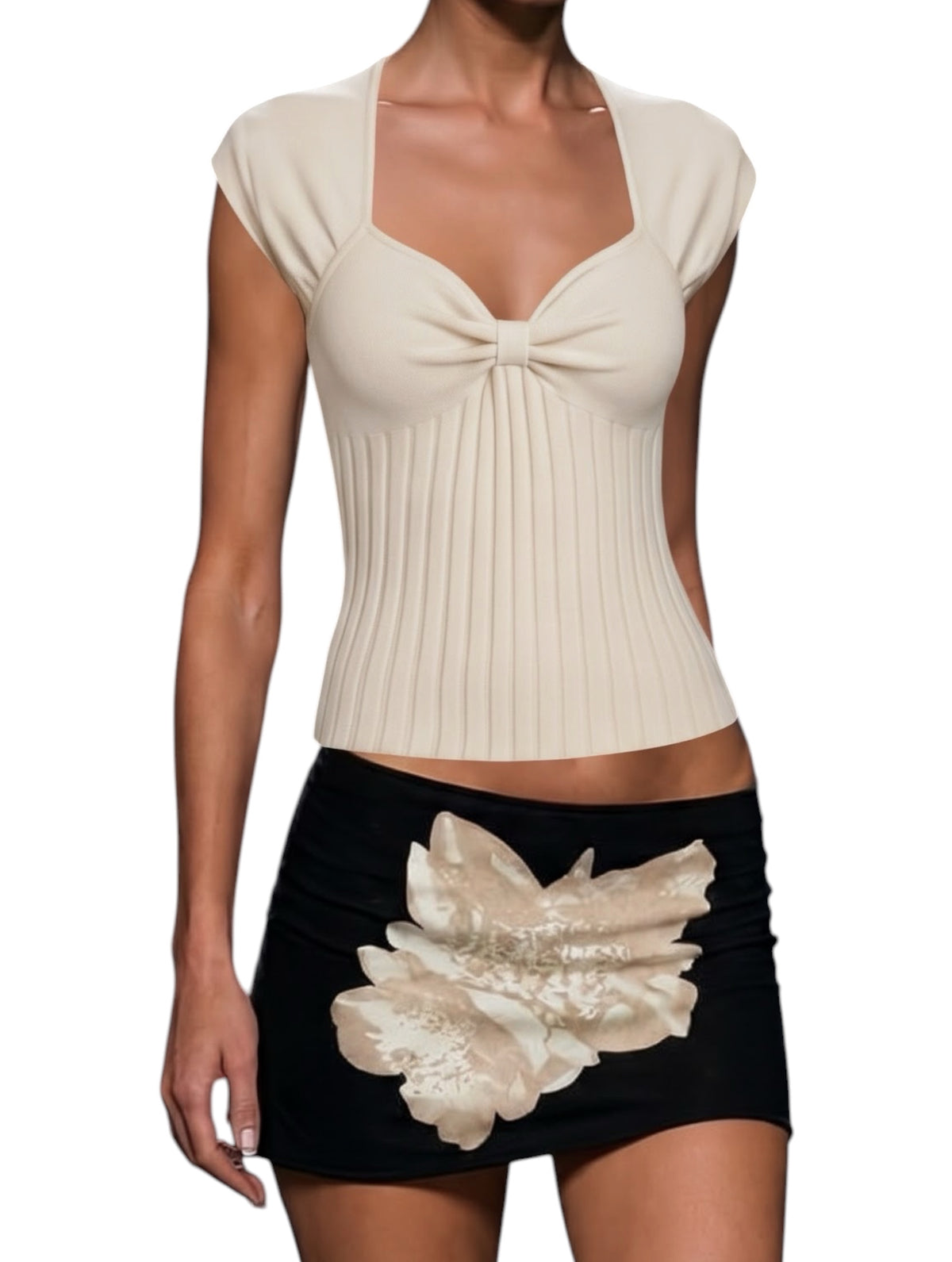 Alvin Valley Beige Knit Ribbed Tank Top with Knot Detail - US 4 (EU 38)