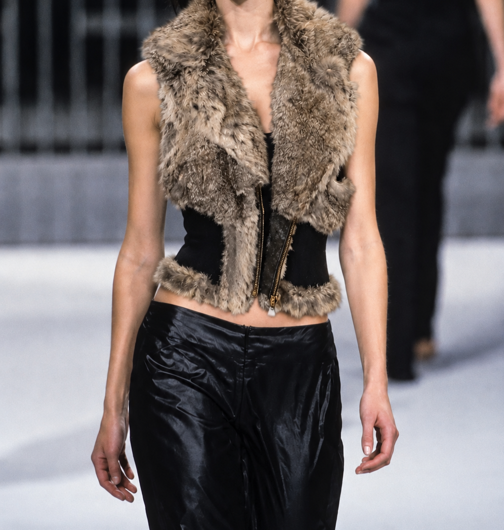 Angora Fur Fitted Vest - Grey/Black, Size XS (Tagged M)