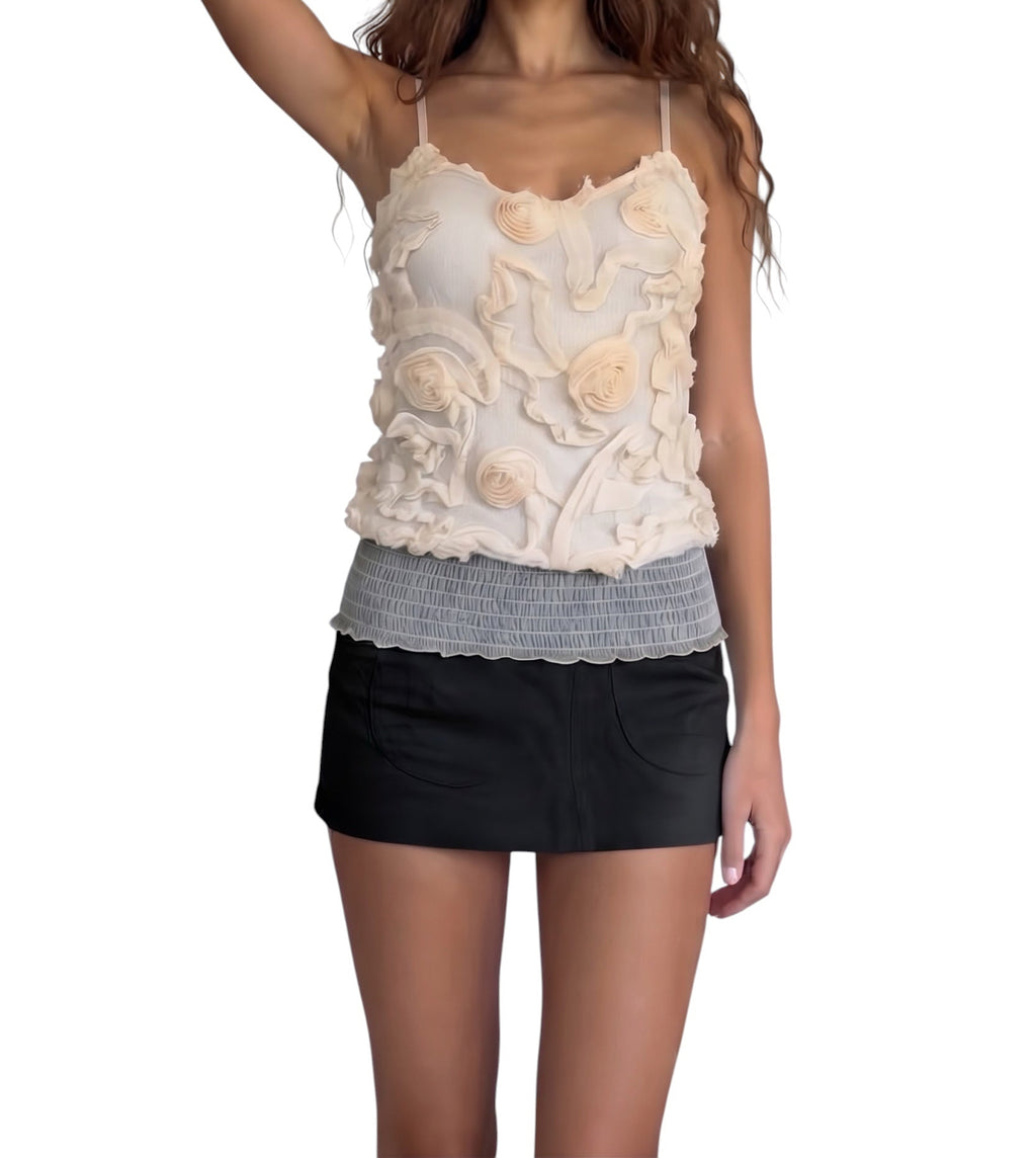 Heart Soul Ivory Rosette Print Tank Top with Smocked Waist - Size M