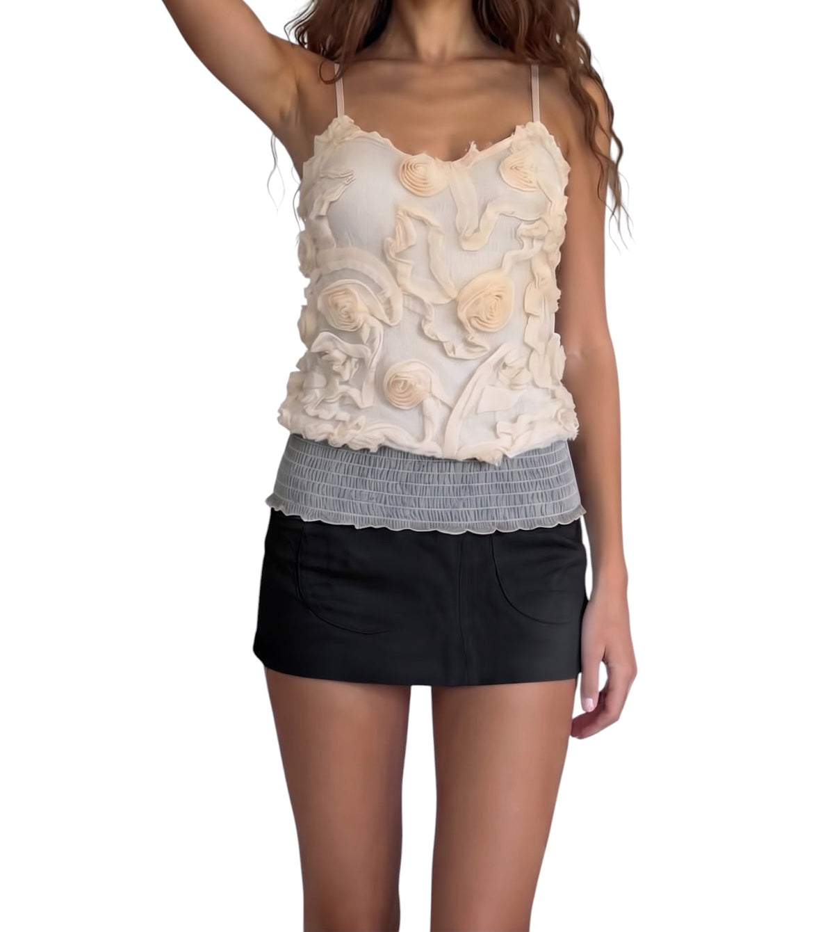 Heart Soul Ivory Rosette Print Tank Top with Smocked Waist - Size M
