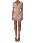 Express Ruched Sparkle Top with Shoulder Ties - Pink, Size S