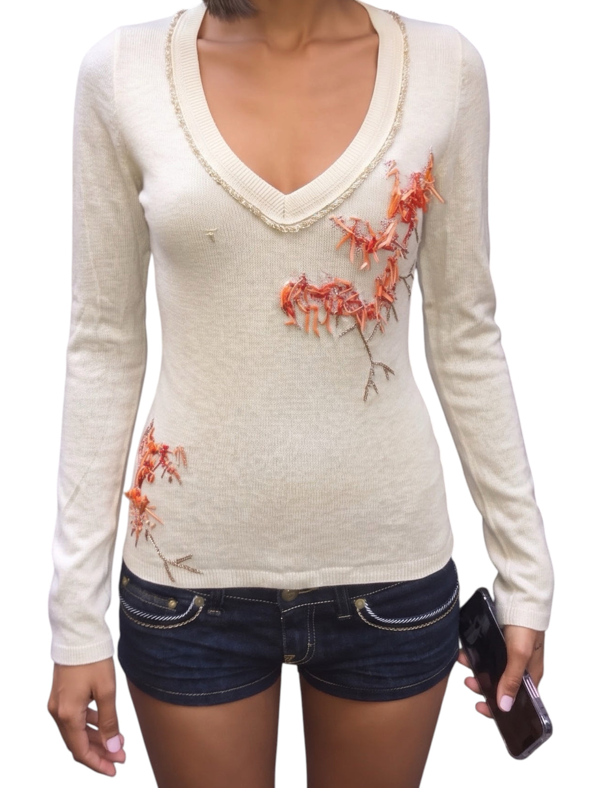 Roberto Cavalli Ivory Embellished Top - Size S