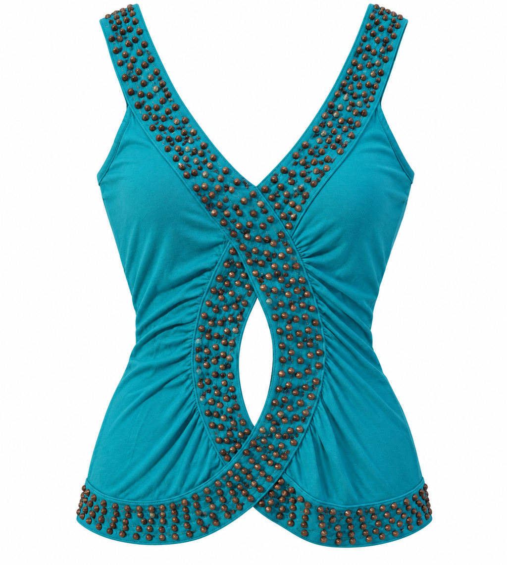 Charlotte Russe Emerald Beaded Sequin Cut-Out Tank Top - Juniors Size S