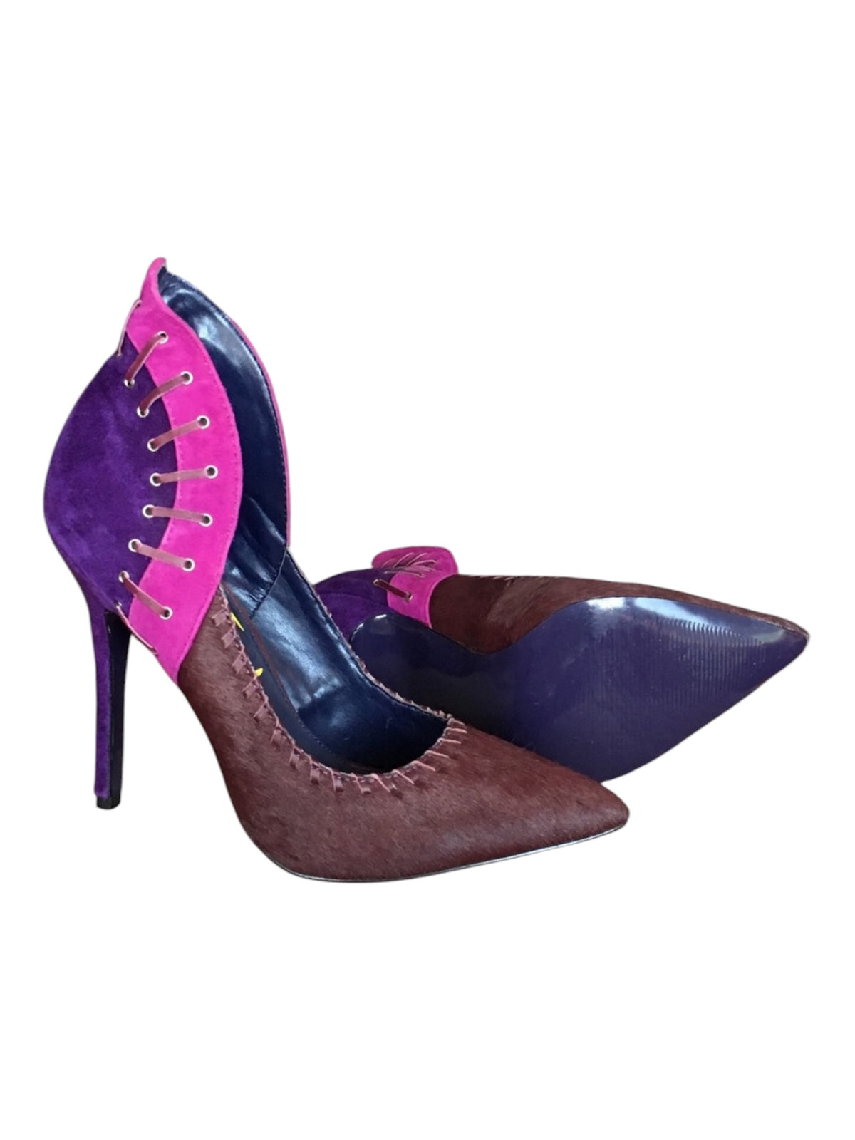 London trash new fur and suede heels