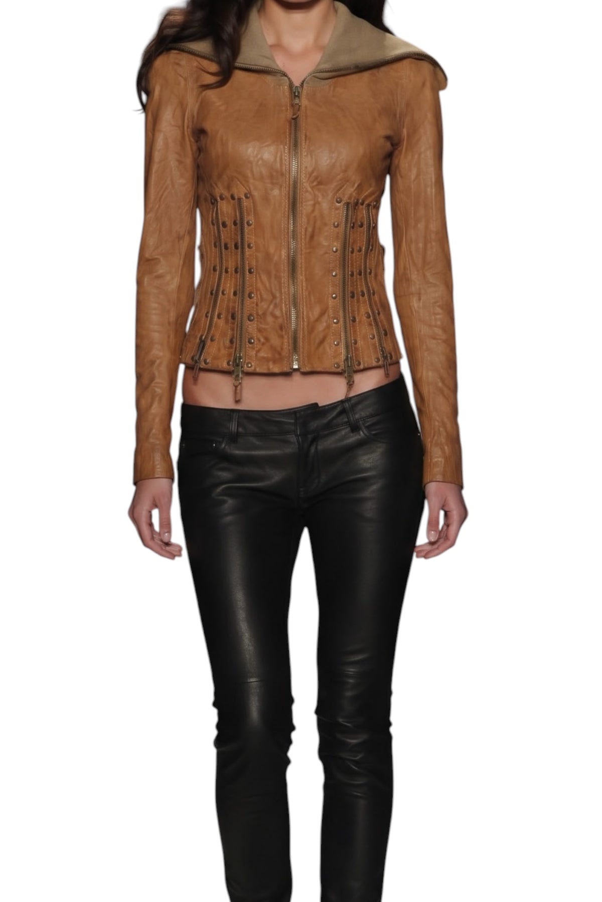 Benbdetta Novis Italian Distressed Leather Biker Jacket - Mustard, Petite S