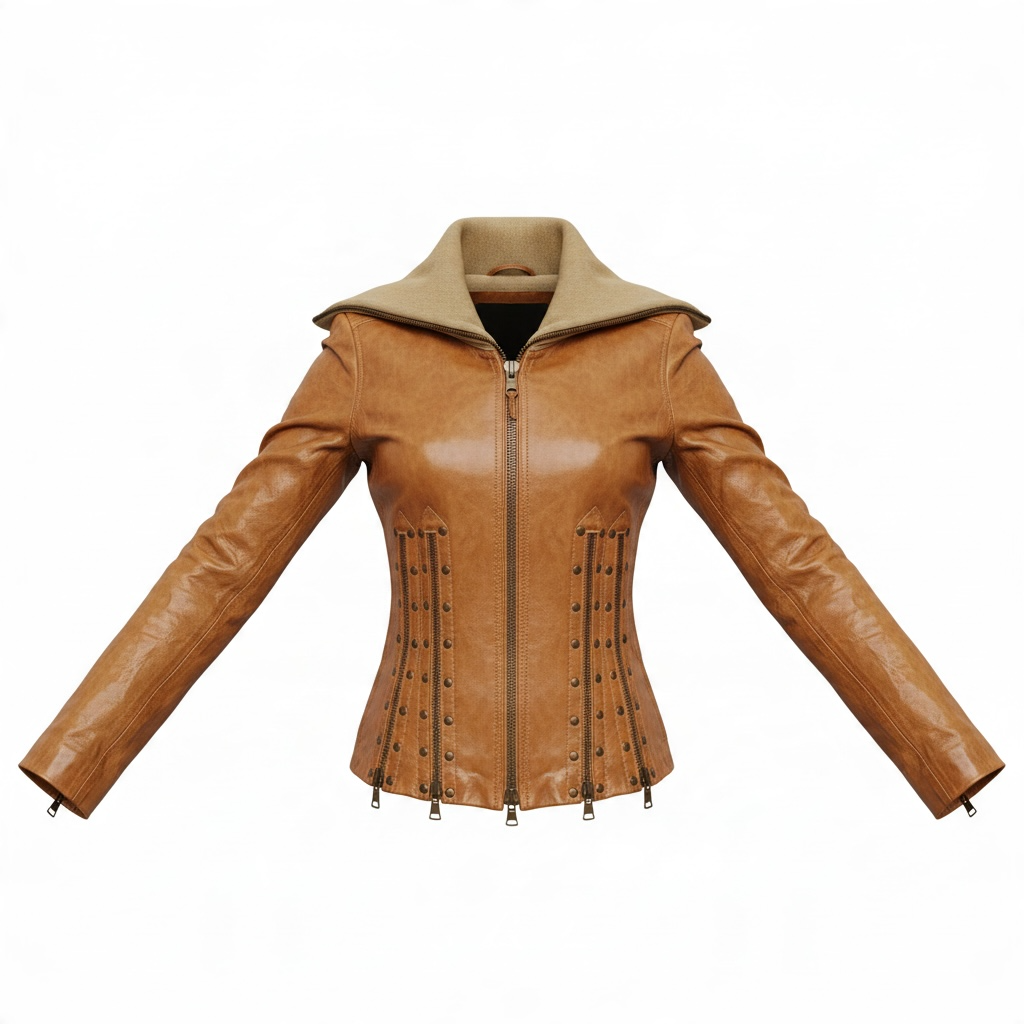 Benbdetta Novis Italian Distressed Leather Biker Jacket - Mustard, Petite S
