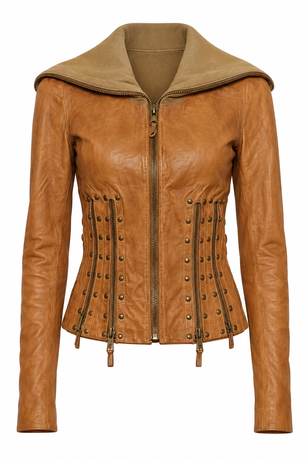 Benbdetta Novis Italian Distressed Leather Biker Jacket - Mustard, Petite S