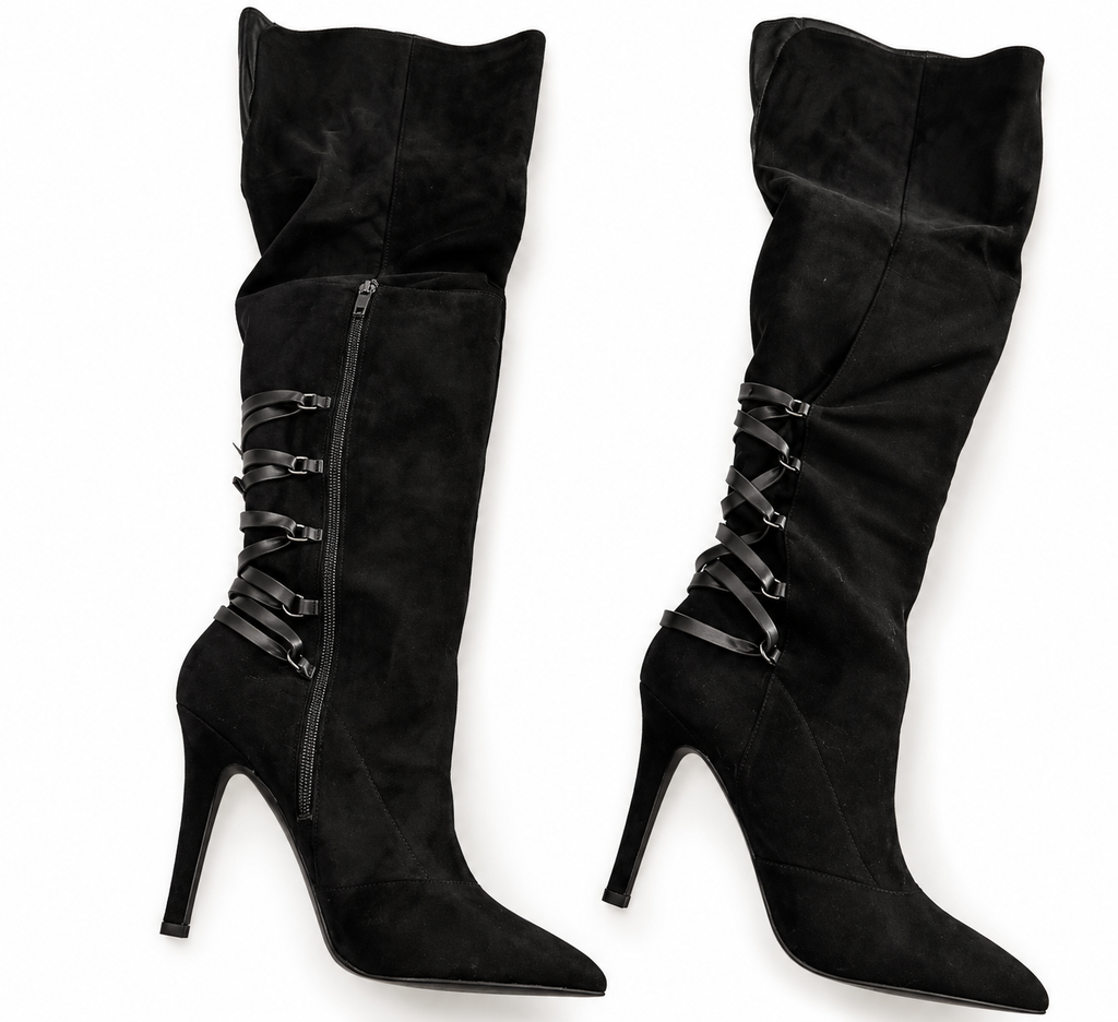 BCBGeneration Black Suede Lace-Up Over-the-Knee Boots - Size 10