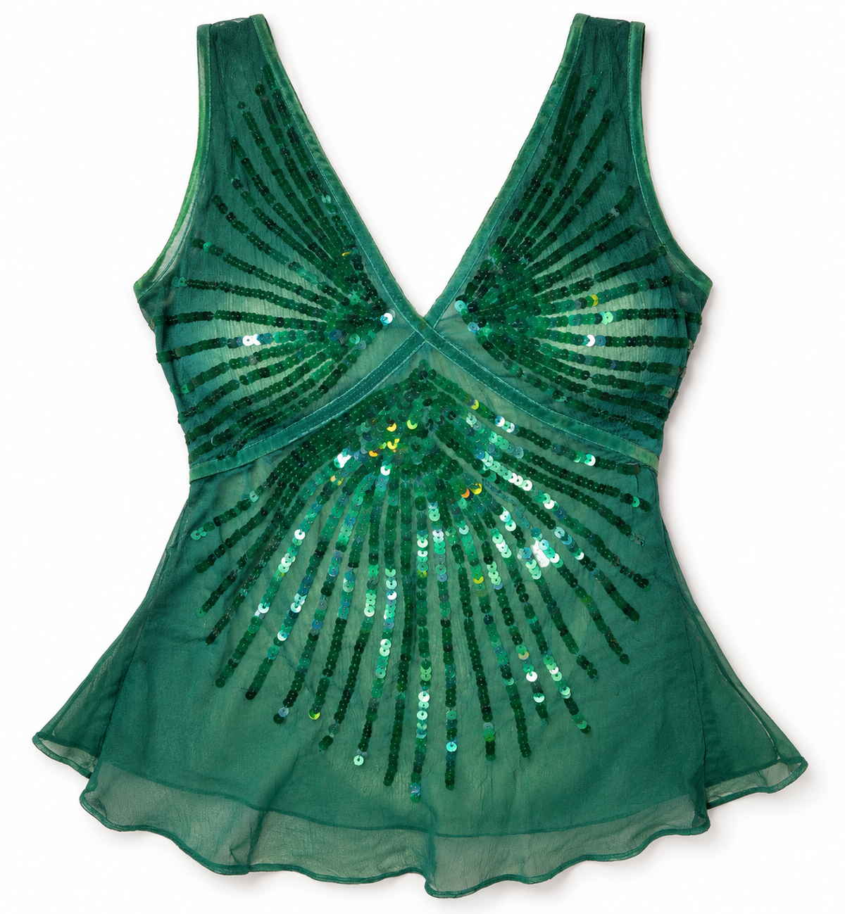 BCBGirls by BCBGMaxAzria Y2K Sheer Sequin Tank Top - Blue-Green, Size M