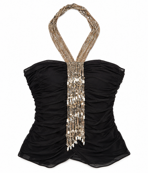 Adrianna Papell Seed Beaded Necklace Halter Top - Size XS