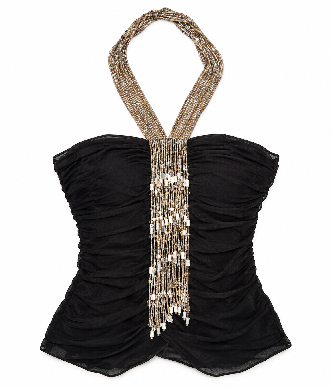 Adrianna Papell Seed Beaded Necklace Halter Top - Size XS