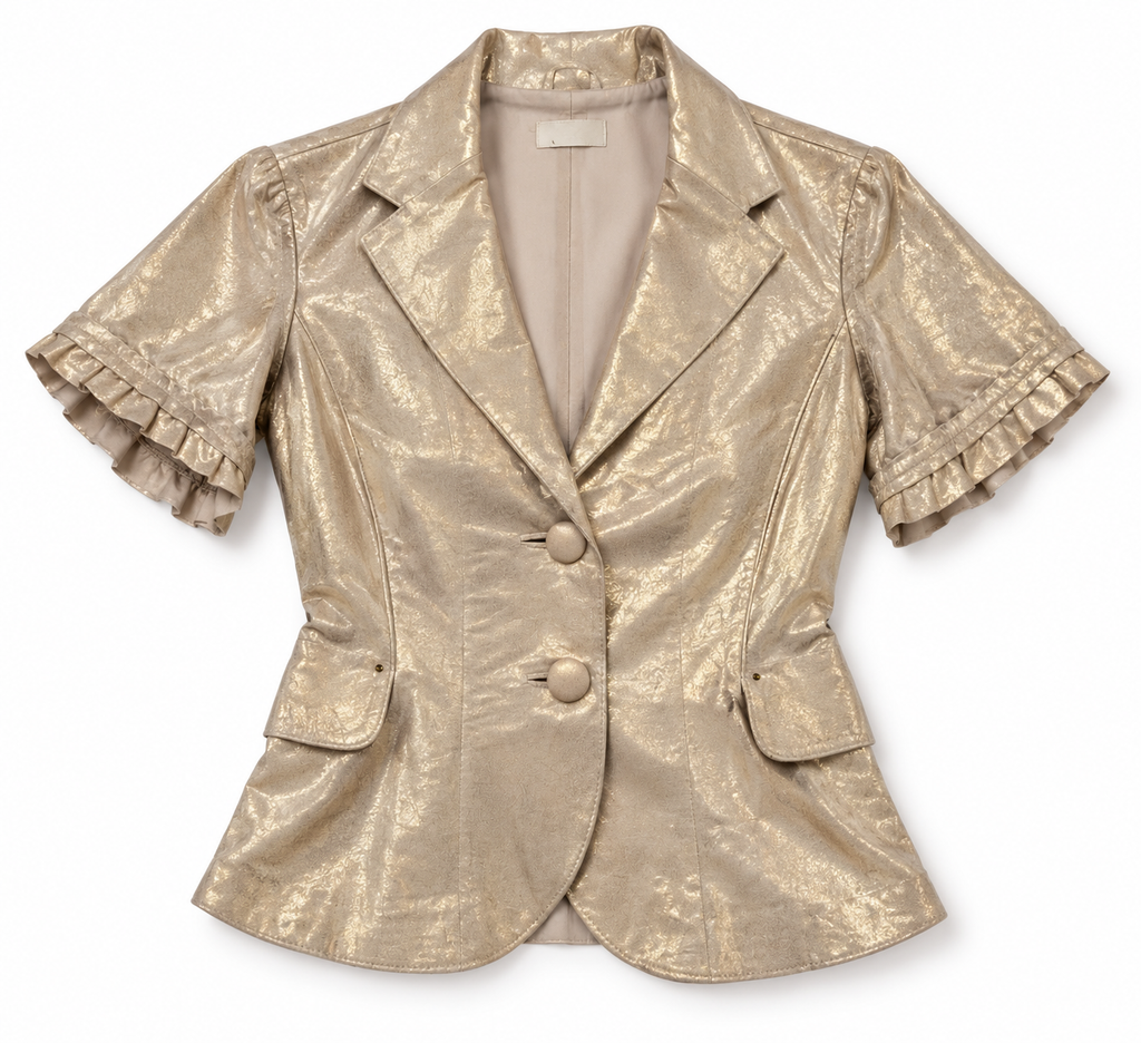 June Shimmery Gold Leather Blazer - Size S