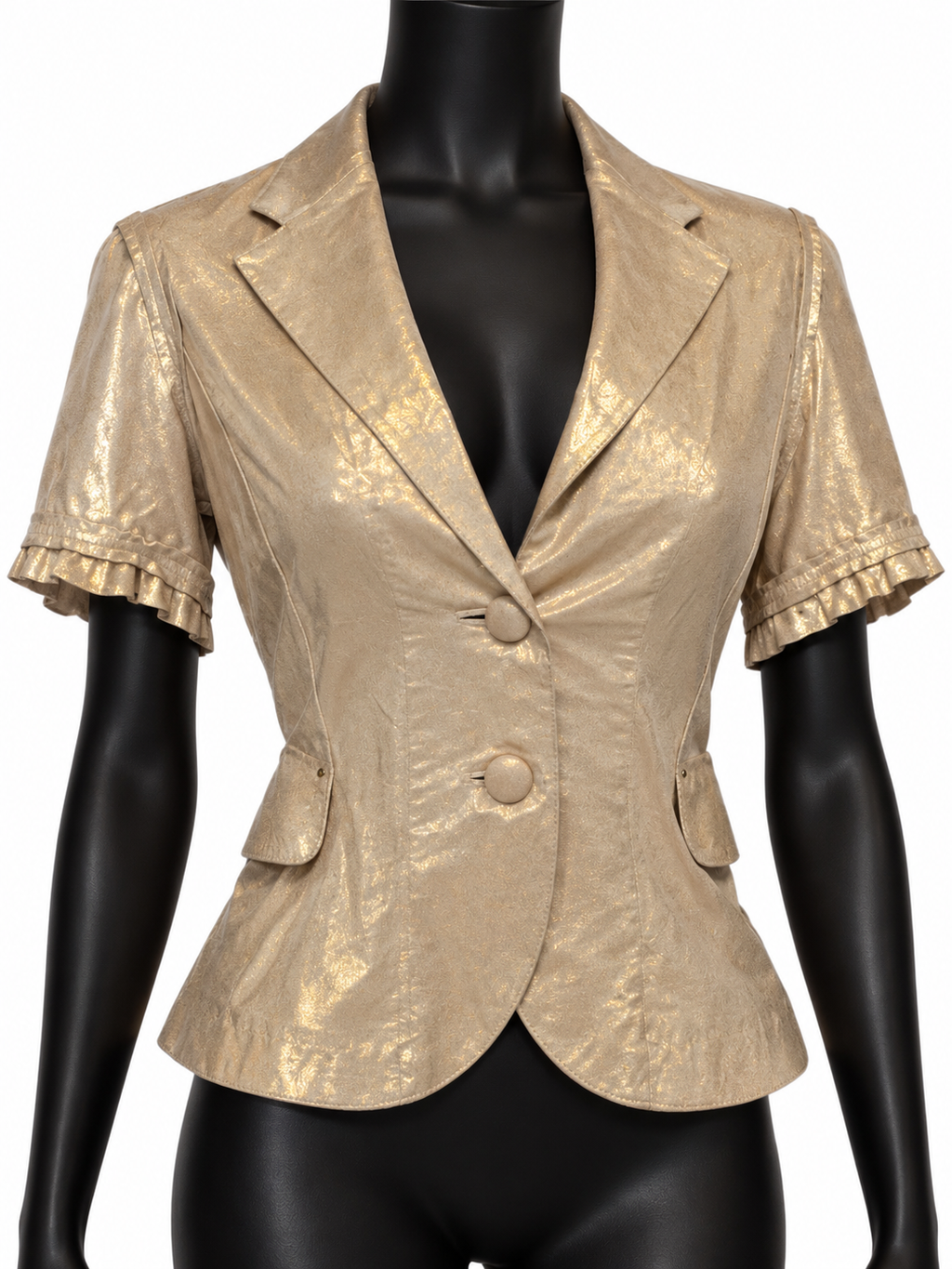 June Shimmery Gold Leather Blazer - Size S