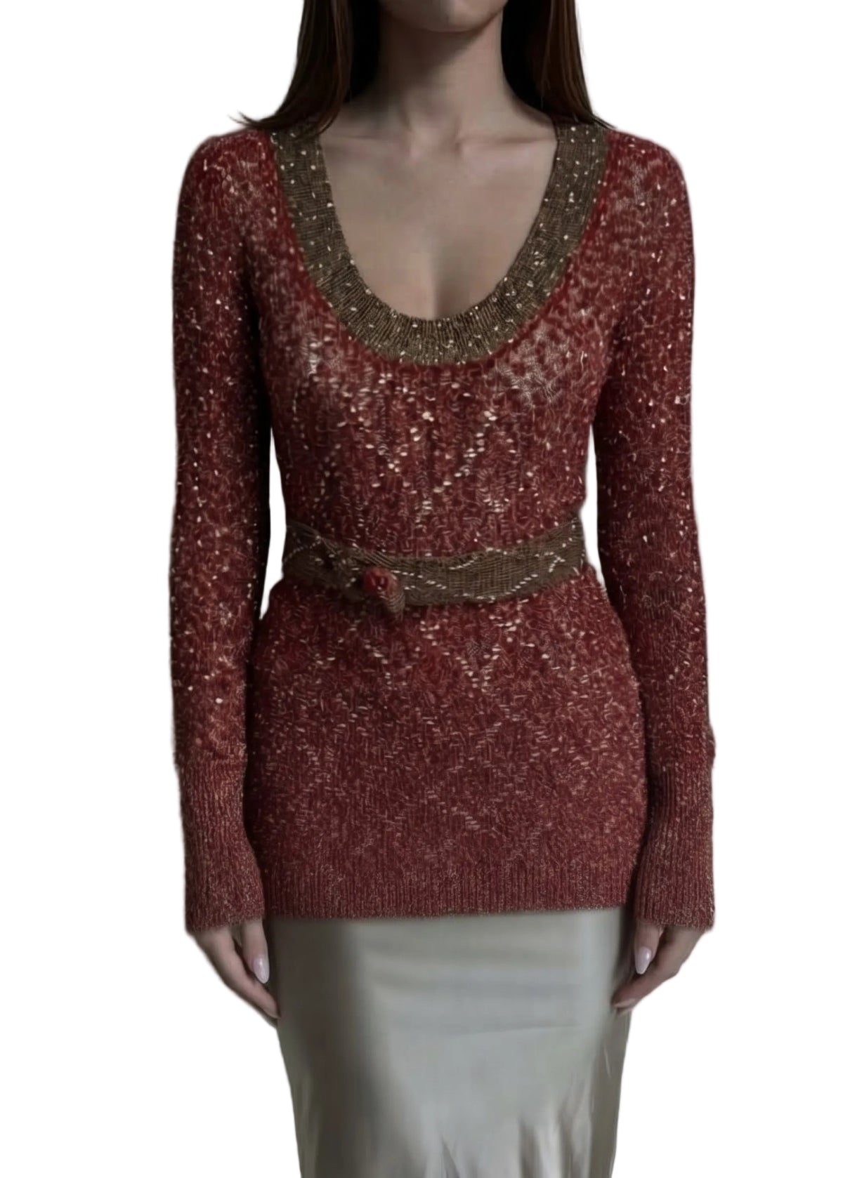 BKE Burgundy Knit Babydoll Sweater Top - Size L