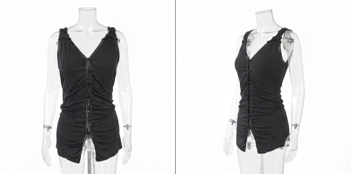 Old Navy Vintage Black Button-Down Tank Top with Satin Trim - Size M