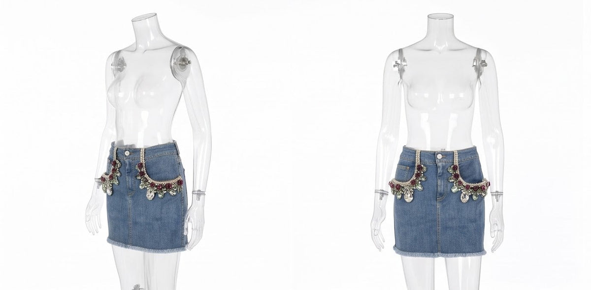 Dolce & Gabbana Denim Skirt with Crystal Embroidery - Size 34