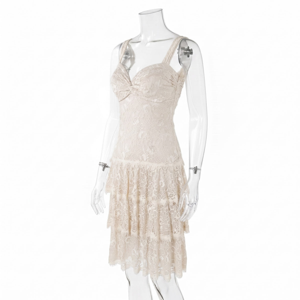 Tadashi Shoji Cream Floral Lace Tiered Midi Dress - Size 8