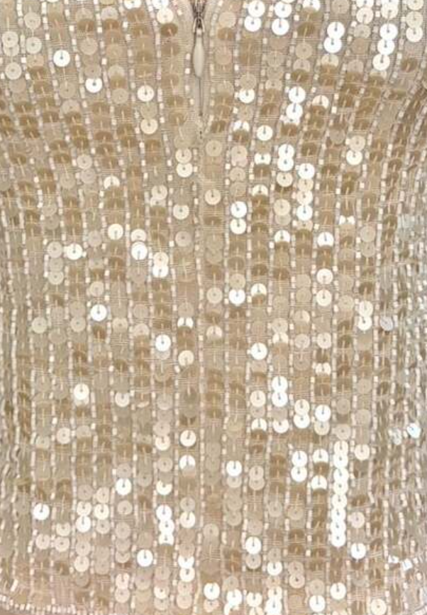 Mondi Vintage 1990s Sequin Beaded Cropped Top with Gold Zip Neck - Size S