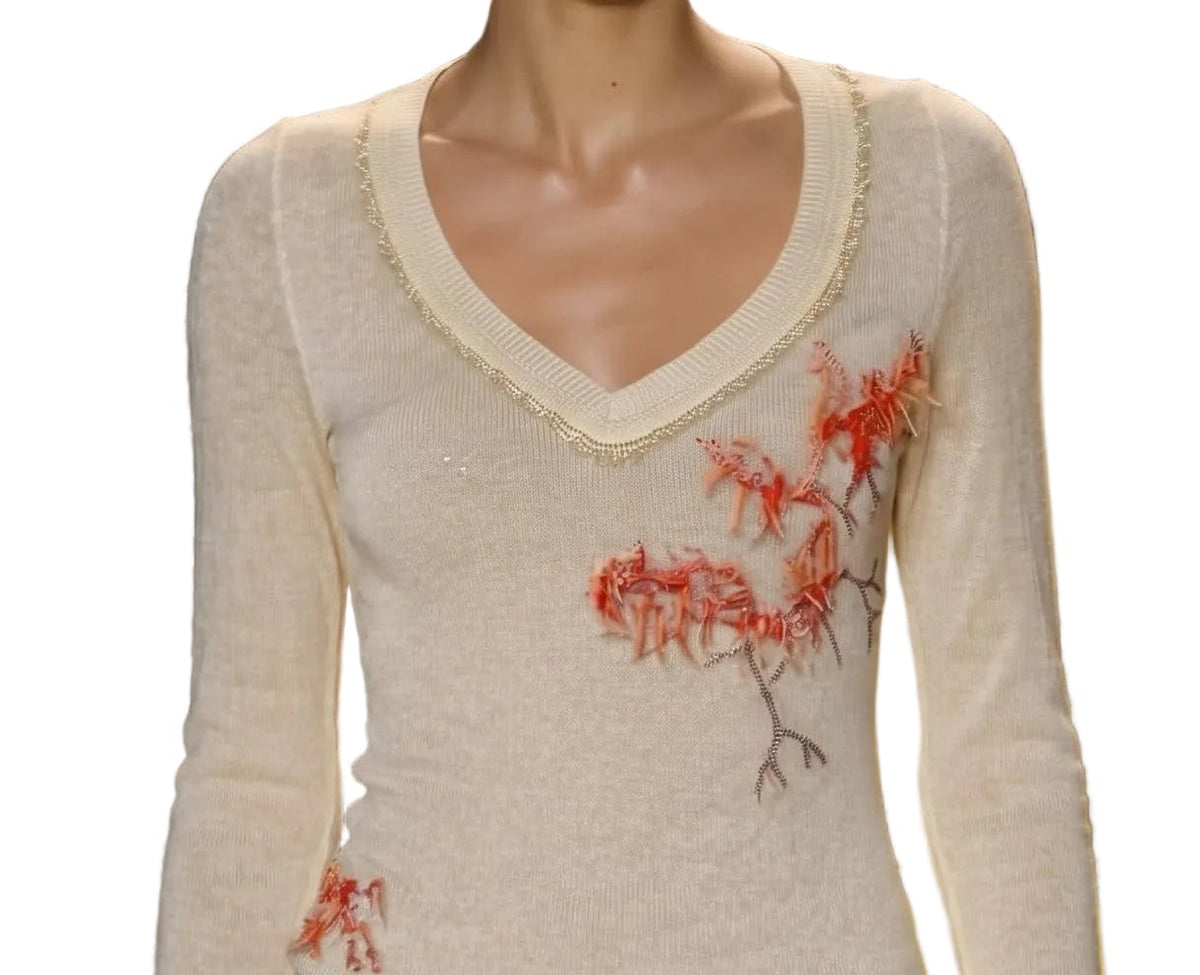 Roberto Cavalli Ivory Embellished Top - Size S