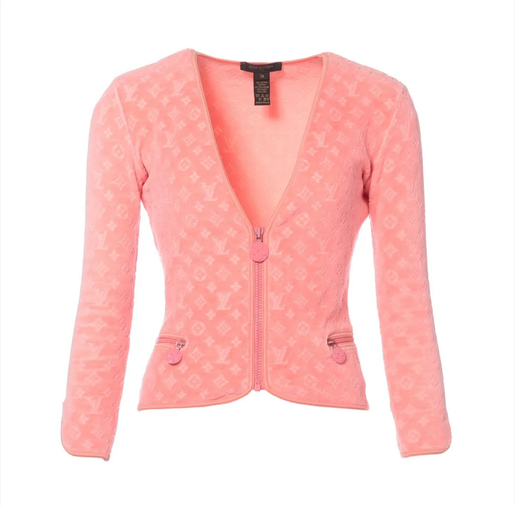 Louis Vuitton Cotton velourJacket small Ladies' Pink Monogram Terry Cross Cardigan