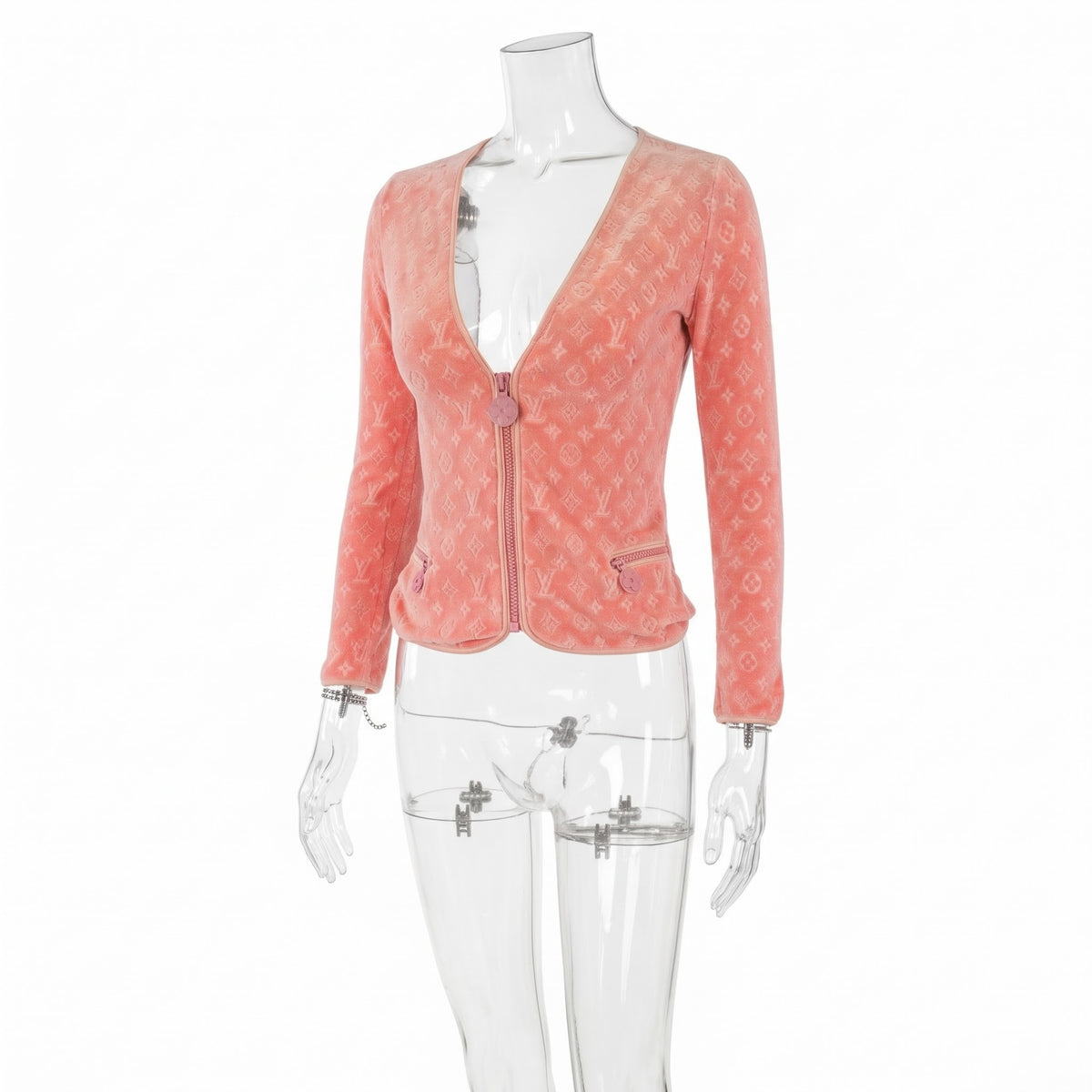 Louis Vuitton Cotton velourJacket small Ladies' Pink Monogram Terry Cross Cardigan
