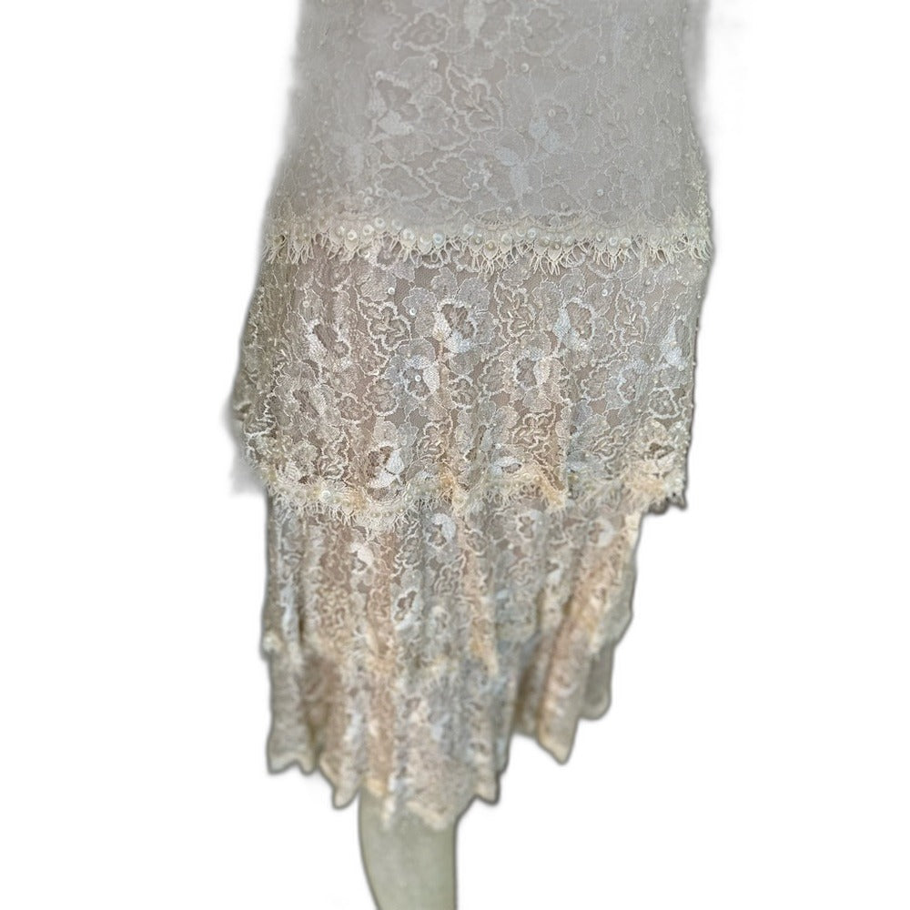 Tadashi Shoji cream floral lace tiered midi dress, size 8 - view 5