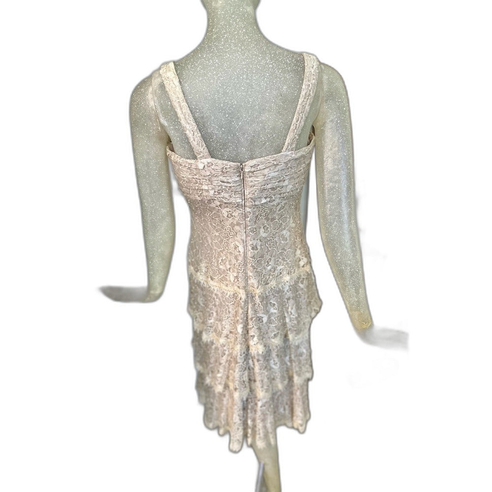 Tadashi Shoji cream floral lace tiered midi dress, size 8 - view 7