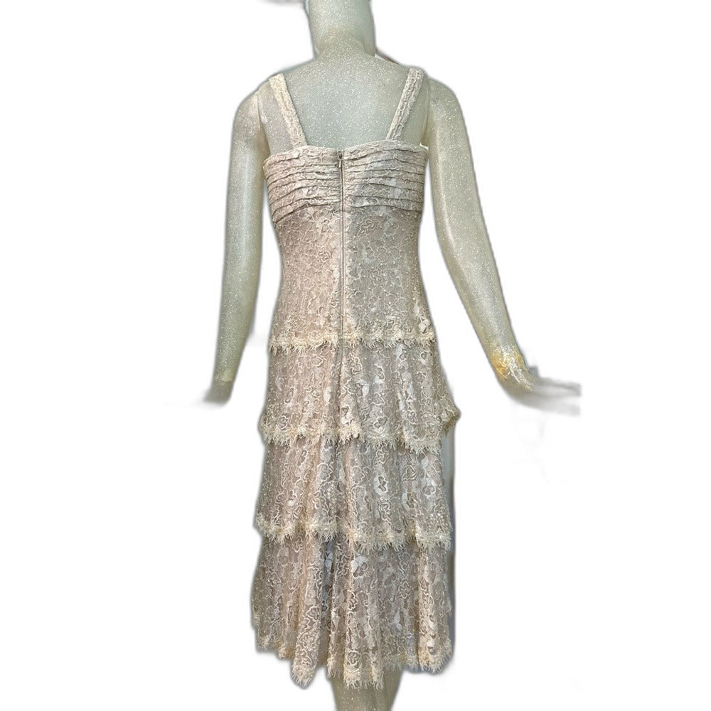 Tadashi Shoji cream floral lace tiered midi dress, size 8 - view 9