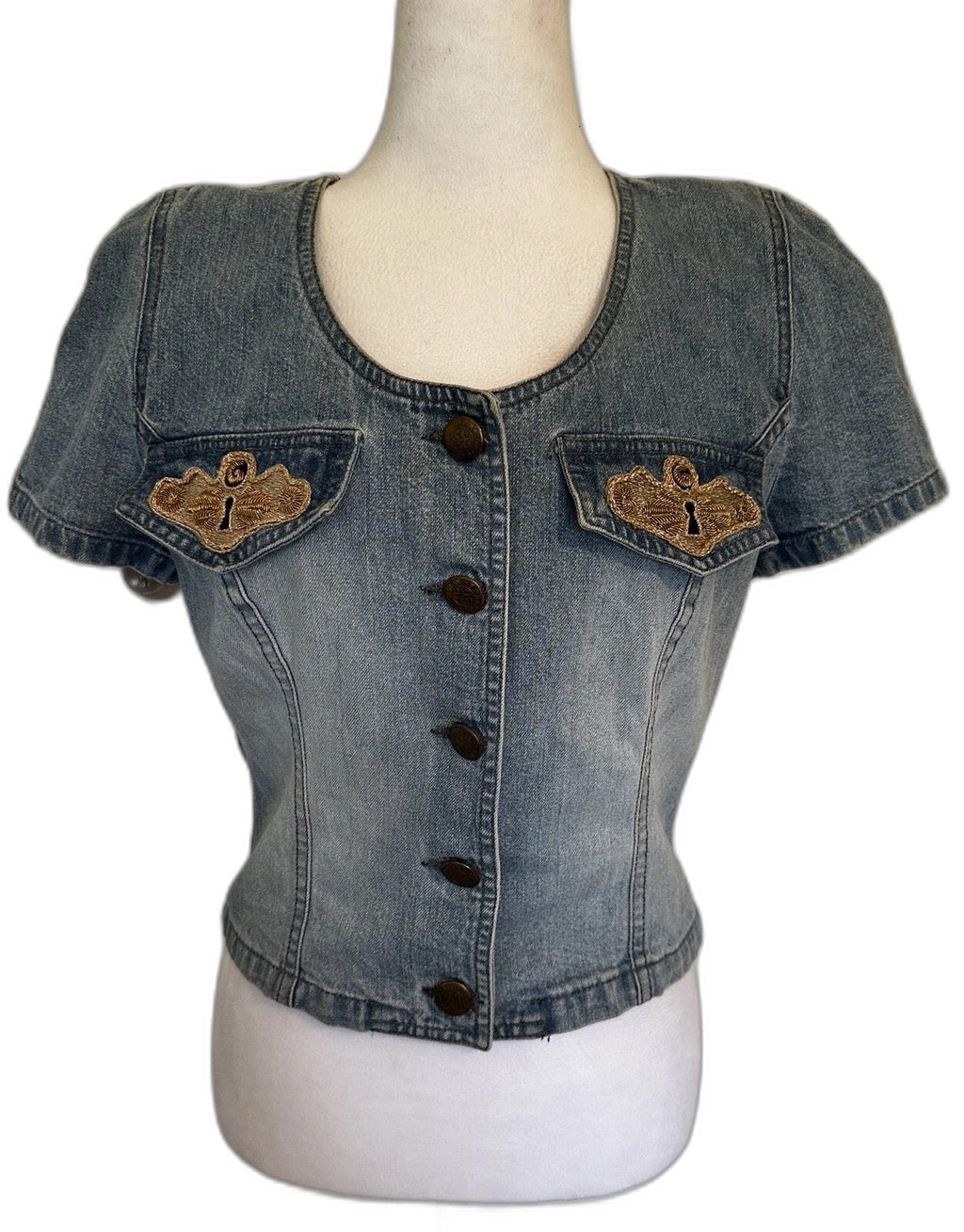 Vintage Gattinoni Fortune Italy embroidered denim top - view 10