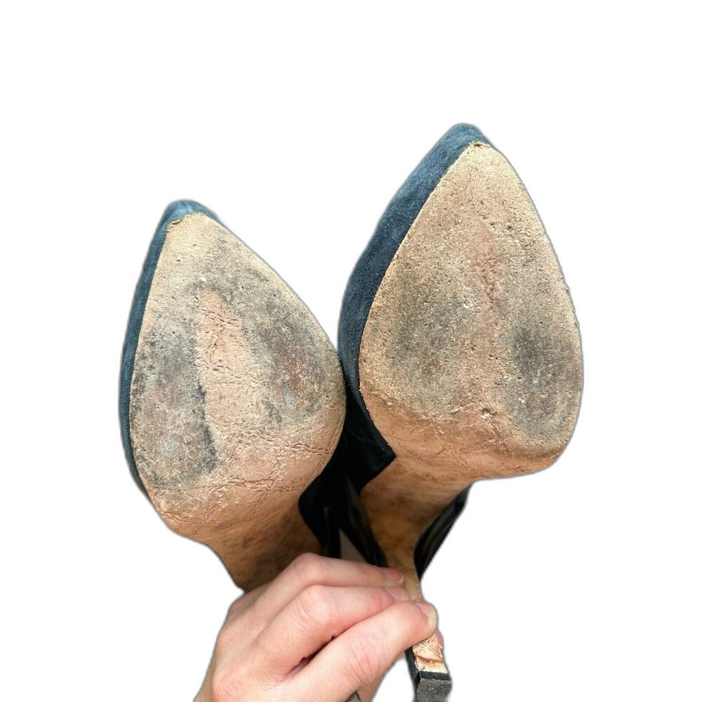 L.A.M.B. by Gwen Stefani blue suede platform ruched stiletto ankle booties - view 10