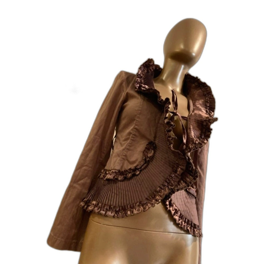 Rinascimento vintage steampunk ruffle jacket in brown - view 10