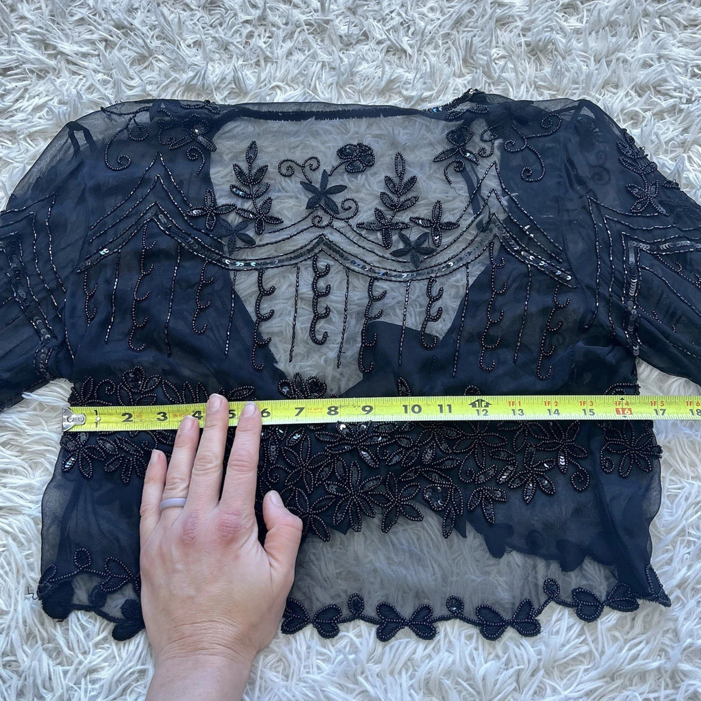 Vintage Y2K beaded sheer embroidered shrug top - width measurement