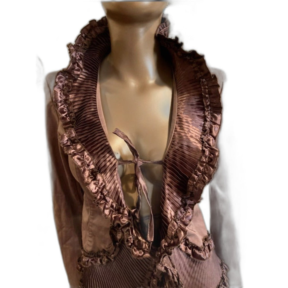 Rinascimento vintage steampunk ruffle jacket in brown - view 11