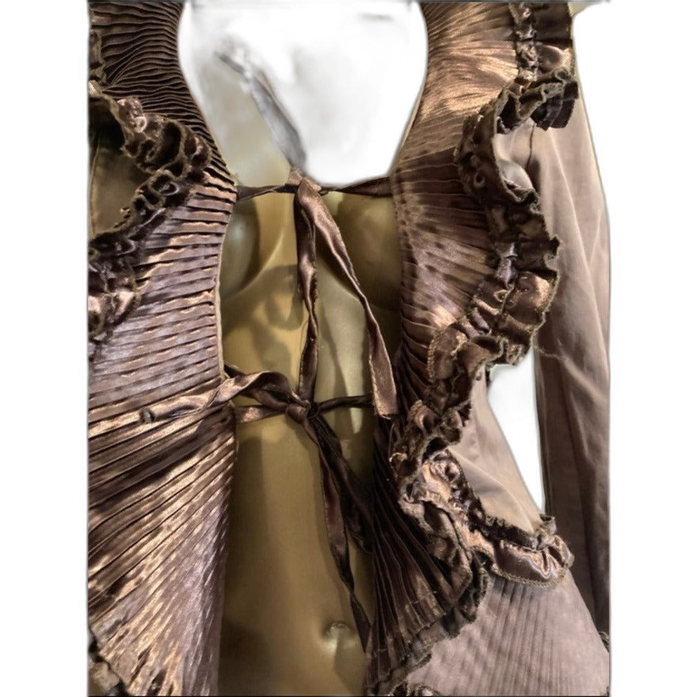 Rinascimento vintage steampunk ruffle jacket in brown - view 12