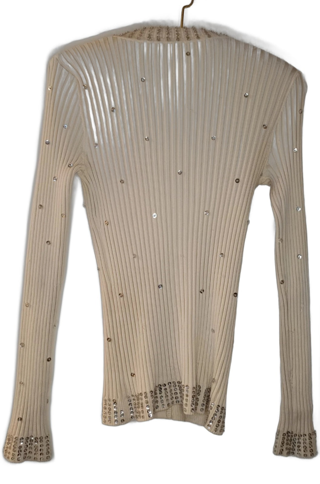 WR 9000 cream cardigan sweater with rhinestone buttons and sequins, size M - view 12